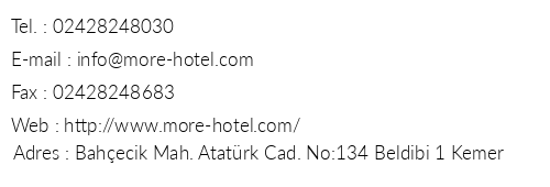 More Hotel Beldibi telefon numaralar, faks, e-mail, posta adresi ve iletiim bilgileri
